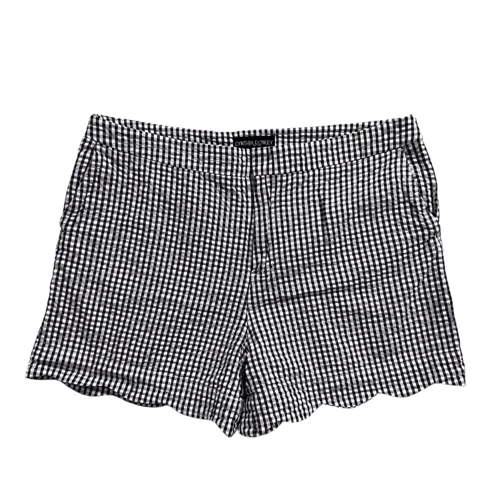 Cynthia Rowley Gingham Short Scallop Edge Preppy Coastal Neutral Cotton Size 8